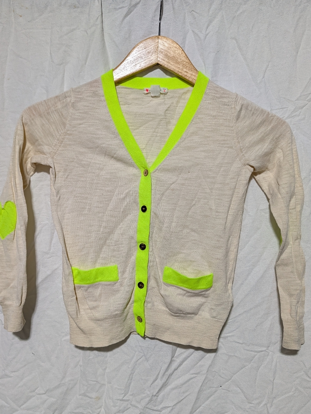 $5 Sale! Crewcuts Girls Cream Cardigan with Neon Green Trim